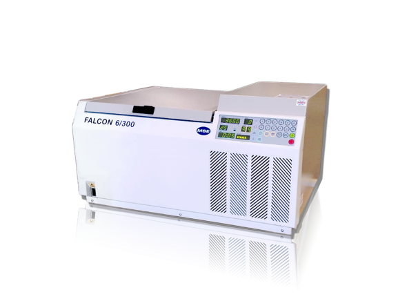 Product photo seen from the front of a Falcon 6/300 R Refrigiated Benchtop Centrifuge from MSE SAS